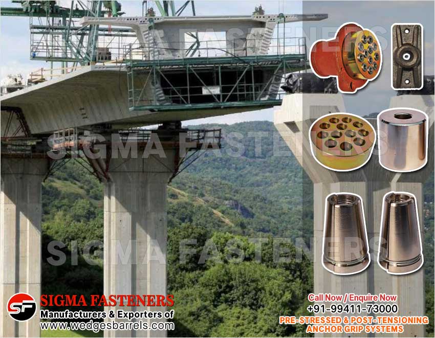 Pre & Post Tensioning Grip Systems Anchor Heads Wedges and Barrels Manufacturers Exporters in India Ludhiana